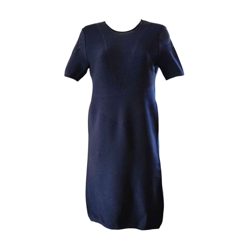 Theory Dress Short Sleeve black Sheath Midi Textured Mesh V‎ Neck